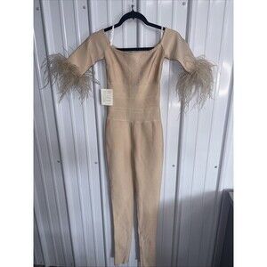 Miss Circle Beige Fitted Jumpsuit Size XXS